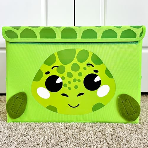 QUOKKA Spielzeug Aufbewahrungsbox für Jungen und Mädchen – 40x30x25 cm Spielzeugkisten für Kinder mit Schildkröten -Zusammenklappbar – Griffe – Klappdeckel –Stoffbehälter für Spielzimmer