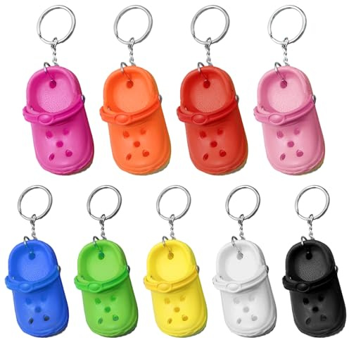 EUPSIIU 9 Stück Niedlicher Schuh Schlüsselanhänger, Mini Schuh Pantoffel Süße Charms, Strand Loch Schuh Schlüsselanhänger für Frauen und Männer, Dekoratives Zubehör für Rucksäcke (Mehrfarbig)