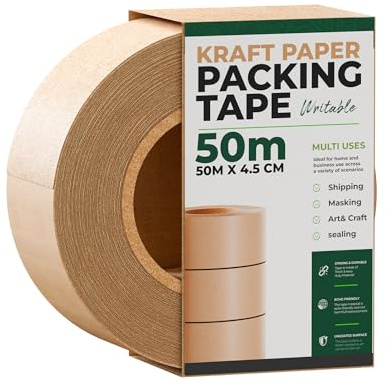 Kraft Paper Packing Tape Roll With Industrial Strength Long 50m x 48mm Suitable For Carton Sealing Brown Eco Friendly Tear Resistant Adhesive For Secure Moving Mailing Storage And Shipping Needs