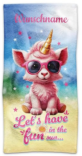 PR Print Royal Kinder-Handtuch mit Name personalisiert - Einhorn, Geschenk für Mädchen, Schwimmunterricht, Handtuch Personalisieren | 70 x 140 cm