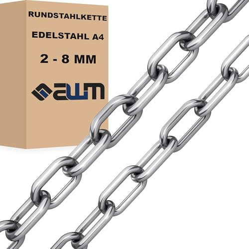Edelstahlkette VA4 Rundstahlkette Ankerkette Edelstahl Kette Stahlkette ähnl. DIN 766 / DIN 763 (Langgliedrig - 5 mm = 10 Meter)