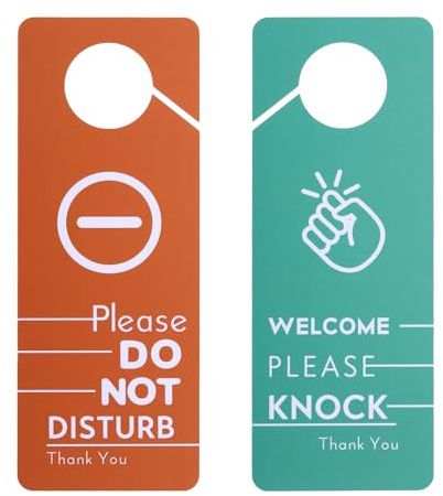 PATIKIL Do Not Disturb Panneau de Porte, 2 Pièces PVC Double Face Bienvenue S'Il Vous Plaît Frapper Panneau de Porte pour Bureau, Réunion, Session, Maison, Orange Vert, 9,3 x 3,5