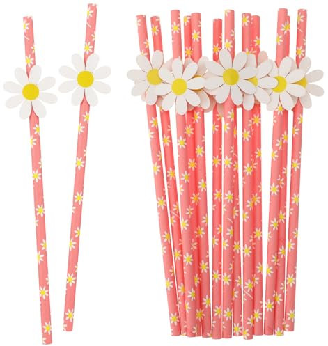 Molain 30 cannucce di carta a forma di margherita, usa e getta, decorazioni per feste, graziose cannucce di carta a forma di margherita, per baby shower, progetti fai da te, compleanni, matrimoni,