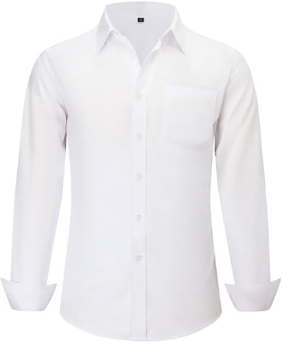 CIGENU Long Sleeve Dress Shirts for Men, Regular Fit Stretch Wrinkle-Free Business Casual Button-Down Shirts with Front Pocket - White 3XL