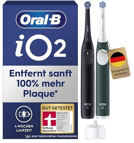 Oral-B iO Series 2 Elektrische Zahnbürste — Doppelpack — Electric Toothbrush, Inkl. 2 Aufsteckbürsten — 3 Putzmodi für Zahnpflege, GUT GETESTET (2,2) von STIFTUNG WARENTEST, Schwarz/Grün