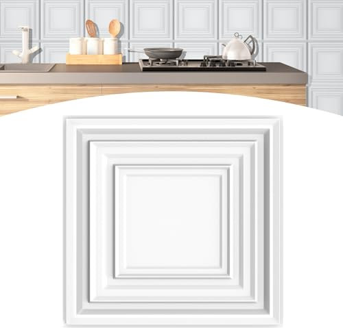 Suusolny 3D Wandpaneele Hochsteifes PVC Dekoren Deckenpaneele Wandverkleidung Wanddeko Wasserfest Paneele Wand 3m², 12 Stück - Ebenen Weiß