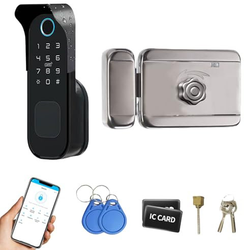 Serratura intelligente resistente alle intemperie, serratura per porta con impronte digitali, tastiera elettronica 5 in 1 con impronte digitali Bluetooth e impronte digitali, serratura per porta con