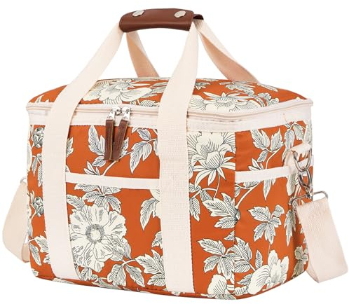 Nanxson 9L/15L/29L Large Insulated Lunch Bag for Women Adult Reusable Leakproof Picnic Lunch Box Freezable Cooler Tote Bag (15L,A-Orange Flower)