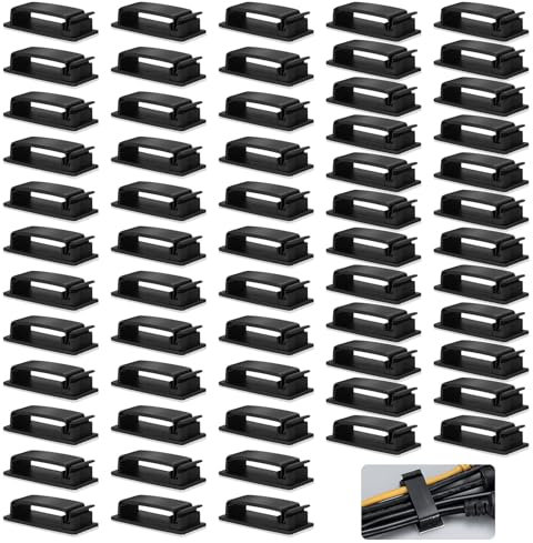 Lot de 60 clips de câble autocollants - Support de câble - Support de câble - Support de câble - Support de gestion des câbles - Support de gestion des câbles pour bureau - Noir