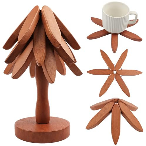 YiYa Weihnachtsbaum Topfuntersetzer Holz Set Faltbar Topfuntersetzer Holz Baum Baum Untersetzer für Pfannen Töpfe Schüsseln Besteck Schutz