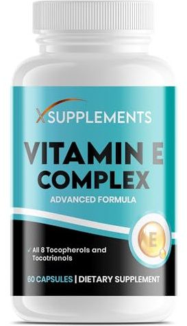 X Supplements Natural Vitamin E Capsules for Skin | 60 Vegan VIT E Capsules | All 8 E Tocopherols & Tocotrienols | Vitamin E Supplement | Immune System Booster | 100% Natural Ingredients