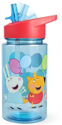 p:os Peppa Pig Gourde pour enfants, 450 ml, avec paille, petite bouteille parfaite pour la maternelle, l'aire de jeux ou la maison, pour garçons et filles, bleue