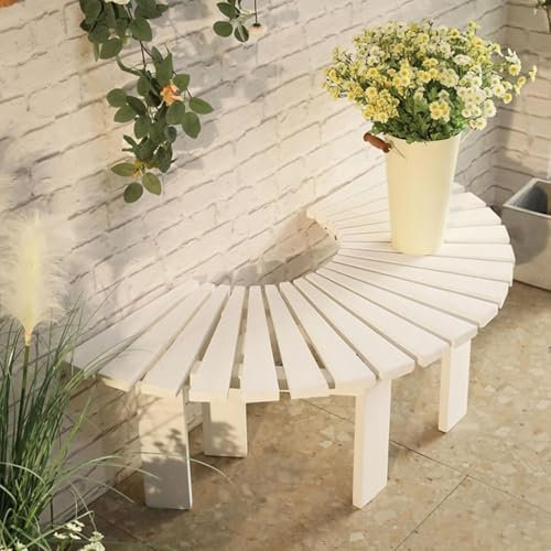 Banco de Exterior sin Respaldo, con Listones de Madera Maciza y Forma de Abanico, Ideal para Patio, terraza o balcón (Blanco)