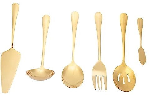 Wrtysully 6-delars serveringsbestick bestick bestick set, serveringsredskapsset, inkluderar tårtservering, slitsad serveringssked guld