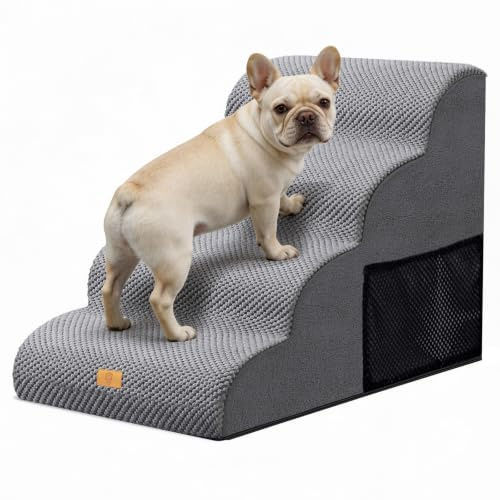 Thihome Scala per Cani di Piccola Taglia, 4 Gradini, Scala Rimovibile, Rampa per Cani con Rivestimento Lavabile e Antiscivolo, per Letto e Divano in Spugna ad Alta Densità