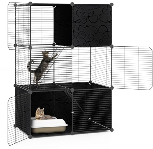 COSTWAY Jaula Grande para Gatos, Recinto para Gatitos de 3 Niveles de Alambre Metálico para Interiores, Parque de Metal para Gatos, Corral para Mascotas para Pequeños Animales, 74 x 47 x 110 cm