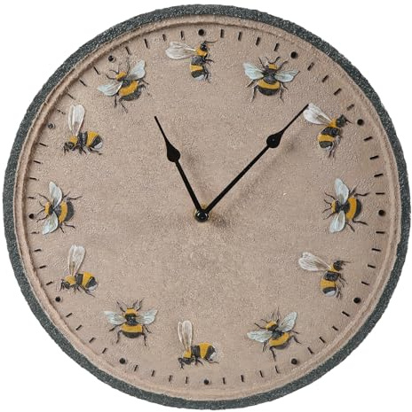 Dcfbkl Orologio da giardino rotondo da 30,5 cm con api decorative da parete per esterni, impermeabile, decorazioni per la casa per patio e cortile orologio impermeabile