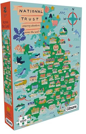 Gibsons National Trust Across the Land 1000 Piece Jigsaw Puzzle for Adults – Colourful Educational Illustrated Map Adventure Artwork by Lauren Radley – Sustainably Made in the UK/EU - Great Gift