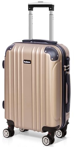 Todeco Valise Cabine 55cm, Valise de Voyage Rigide et Légère en ABS, Bagage à roulettes avec 4 Doubles Roues Pivotantes 360°, 55x35x22cm, 33L, Champagne