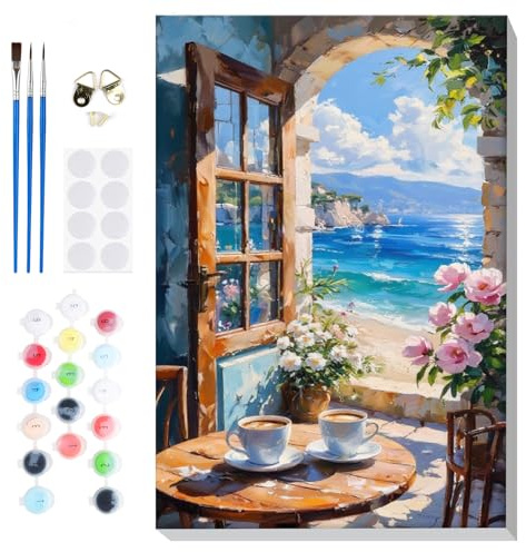 Lxmsja Pintar por Numeros Paisaje Adultos con Marco, DIY Cuadros para Pintar Cafés Colorear por Números Lienzos, Pintura Acrilica Manualidades Adulto Decoracion Hogar Pared 20x30cm