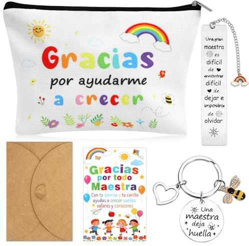 Augshy Set de Regalo para Profesoras, con Tarjeta de Bolígrafo Agradecimiento Llavero y Marcapáginas Regalo Graduación Navideño Fin de Curso Para Maestros