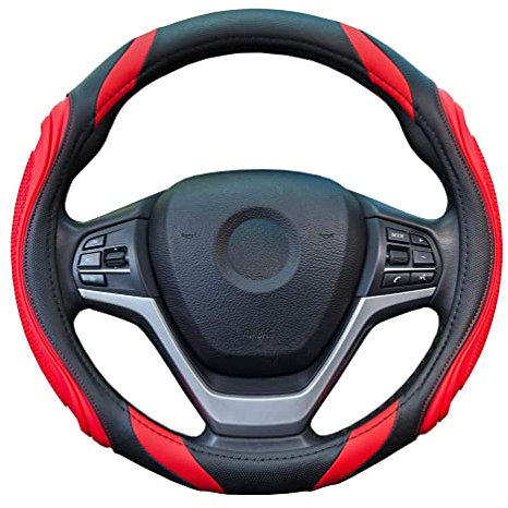 Auto Leder Lenkradbezug - Sport Universal 37-38cm Lenkradbezug, Anti-rutsch Atmungsaktives Lenkradbezug, Rot