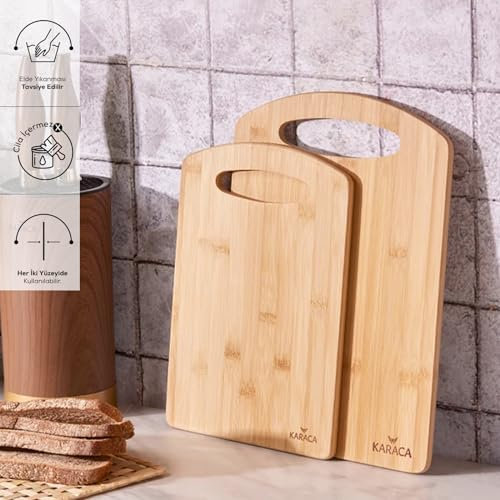 Karaca Stark - Juego de tablas de cortar de bambú, juego de tablas de cortar de madera de 2 piezas para cocina, grande y pequeña