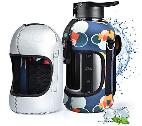 UTEBIT Borraccia 2.2 Litri Palestra con Cannuccia, Bottiglia d'Acqua Sportiva Motivazionale 2.2L Senza BPA con Manicotto Isotermica e Manico per Sport, Campeggio, Trekking, Palestra