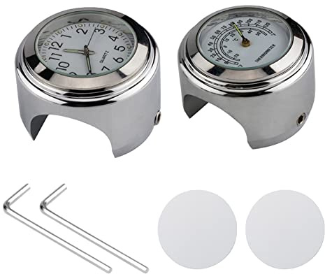 Shkalacar Universell motorcykelstyrklocka, cykeltermometer, vattentät, motorcykelstyre, cykelklocka, 22–25,4 mm, 7/8 tum, 1 tum styre