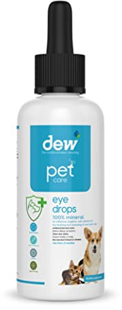DEW Pet Eye Drops 65ml | Allergy Friendly Treatment for Gunky, Dry or Swollen Eyes in all Pets | 100% Natural Antibacterial Eye Drops for Dogs & Cat Eye Drops | Antifungal Cat or Dog Eye Wash