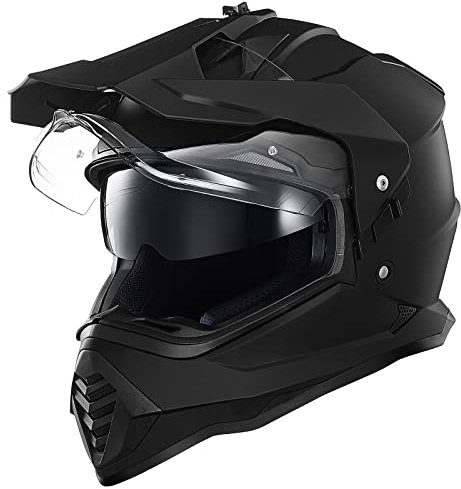 ILM Dual Sport Adventure Motocross Motorradhelm mit Pinlock kompatiblem Sonnenvisier ATV Dirt Bike Off Road Casco ECE Modell-WS902,Schwarz Matt, L