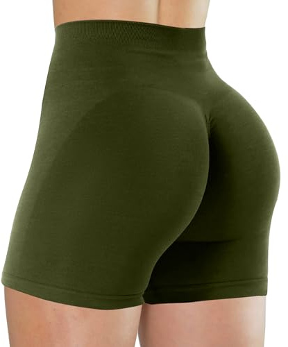 Unthewe Workout Butt Lifting Shorts for Women High Waisted Seamless Gym Yoga Booty Shorts, Scrunch Evergreen, M