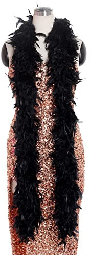 Federboa Feder Boa Kostüm-Accessoire für 20er Jahre 1920s Gatsby Karneval Halloween Fasching Kostümzubehör Theater Kostüm (2m/6.6ft, schwarz)