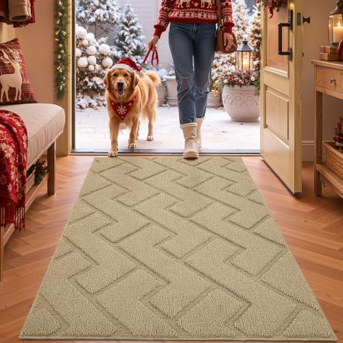 Biscpro Door Mat, 80x120cm DoorMat Indoor Washable, Doormat Indoor Dirt Trapper Non-slip,Absorbent Inside Entrance Rug Mat for Entryway,Patio,Garden,Laundry Room,Pets - Beige