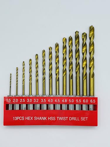 hep® 13pc Titanium Coated Hss Drill Bit High Speed Twist Steel drill Bit 1/4 Hex With Holder For wood, metal, aluminium
