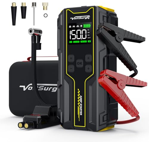 VoltSurge Starthilfe Powerbank mit Kompressor, 150PSI 7000A Auto Starthilfe Powerbank, 12V Booster Auto Starthilfe Jump Starter(für 10.0L Benzin und 8.0L Dieselmotor) mit LED-Licht