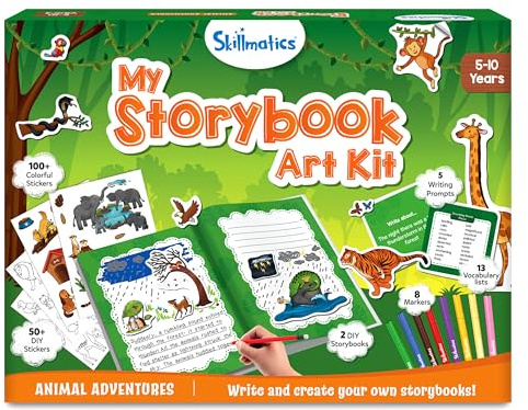 Skillmatics Storybook Art Kit - Animal Adventures Art Kit for Kids, Write & Create Adventure Stories, Creative Activity for Boys & Girls, DIY Kit, 300+ Stickers, Gifts for Ages 5, 6, 7, 8, 9, 10
