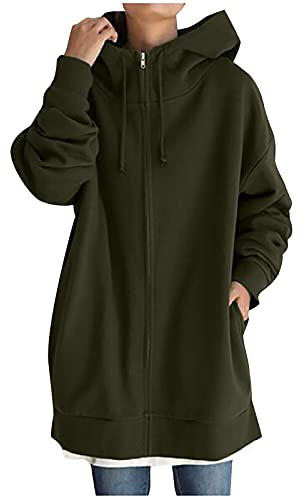 Huvjacka lång dam stora storlekar – överdimensionerad huvtröja jacka dam basic tröja med dragkedja ficka zip up sweatshirt enfärgad collegejacka utomhusjacka övergångsjacka huva