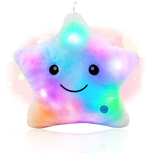 Shengou Cuscino con Led, Cuscini a Forma di Stella, Cuscino Peluche Luce Notturna, Cuscini Decorativi a Forma di Stella, per Compleanno e Natale