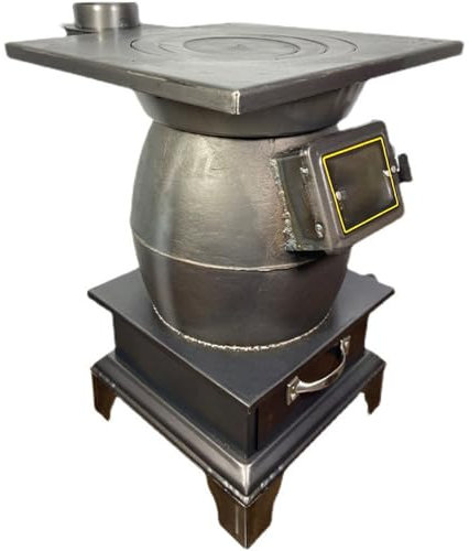 Poêle À Bois en Fonte Multifonctionnel Cuisinière À Bois Chauffage Intérieur et Extérieur, Rechaud Camping pour Ébullition d'eau, Cuisson, Barbecue(29x29x52cm)