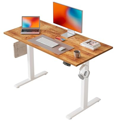 Agilestic Electric Standing Desk, 100 x 60 cm Height Adjustable Sit Stand Desk with Splice Board and Memory Smart Pannel, Home Office Desk, Light Brown