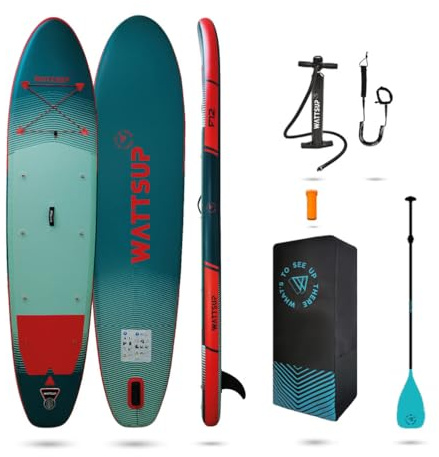Wattsup - SUP Stand Up Paddle aufblasbar F12 12' - 366x84x15 cm Dropstitch - Komplettset: Paddel, Leash, Pumpe, Transporttasche - Bis zu 150 kg - Blau
