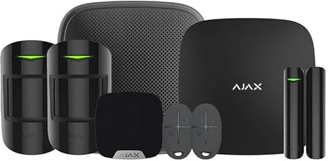 AJAX Systems Wireless Burglar Alarm KIT – Ready to Install Pet-Friendly Home & Office Security Kit with Motion Sensors, Sirens & Keyfobs, App Controlled, No Monthly Fees, Official UK Warranty (Black)