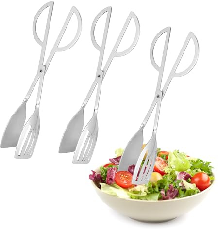 Axincardarm 3 Pack Serving Tongs with Scissor Handles Salad Tongs Stainless Steel Buffet Serving Tong for Food, Bread, BBQ, Frying