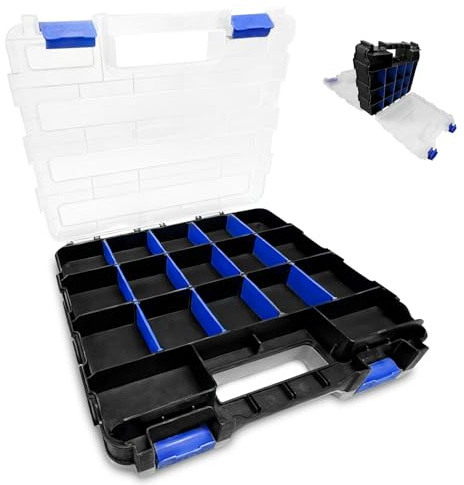 Caja organizadora de tornillos de doble cara, 34 compartimentos, con separadores extraíbles para tornillos, clavos y piezas pequeñas