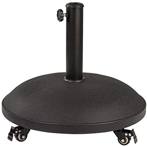 AKTIVE Support de Parasol Rond avec Roues, Base Ciment 25 kg, Tube Acier réglable Ø35-48 mm, résistant aux intempéries, diamètre 50 cm, Couleur Noir (53899)