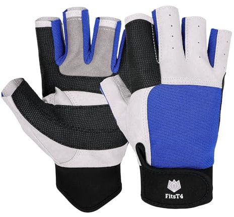 FitsT4 Sports 3/4 Doigts Paume rembourrée Dos en Maille pour Plus de Confort Parfaits pour la Voile, Le canoë, Le Kayak, Le Sup et Le Stand up Paddle