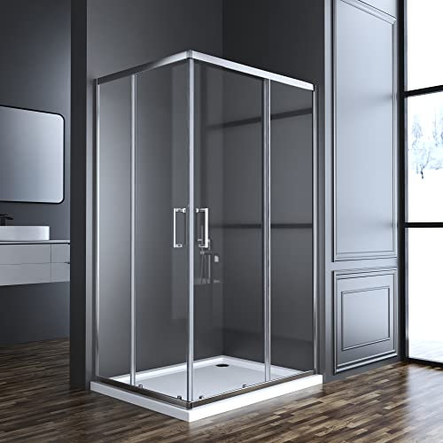 Goezes Duschkabine Eckeinstieg 100x80cm, Eckeinstieg Duschkabine mit Doppel Schiebetüren 6 mm ESG Glas Duschabtrennung Dusche Duschwand Höhe 185cm
