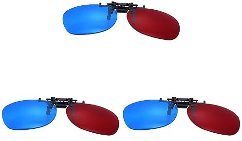 Milisten 3pcs Clip-on 3D Glasses: Red Blue Glasses for Movies and Gaming - Lightweight Cyan Anaglyph Myopia Special Stereo Frame Compatible with All Face Shapes