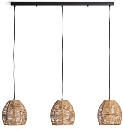 LEDKIA LIGHTING - Lámpara Colgante 3 Focos | Papel Trenzado | Diseño Natural para Salón, Dormitorio | Compatible con Bombilla E27 | Longitud Ajustable, Natural